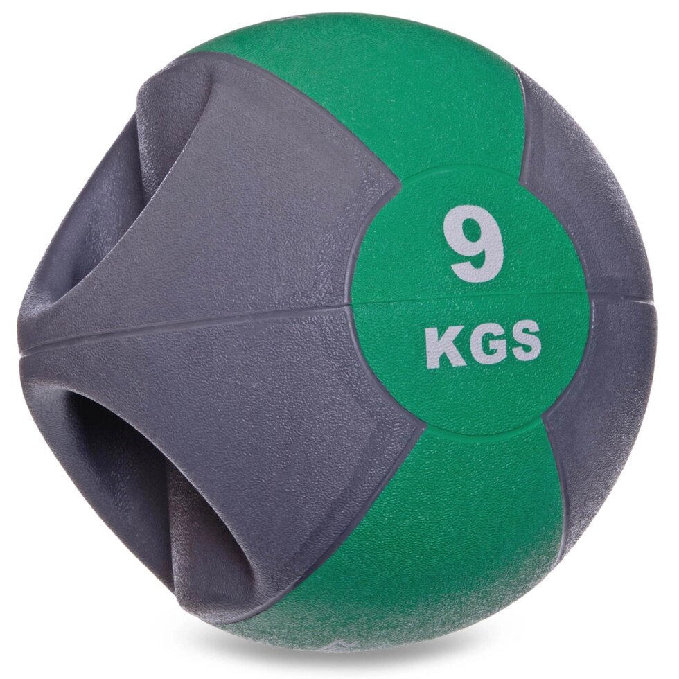 М'яч медичний медбол з двома ручками Zelart FI-2619-9 9кг сірий-зелений від компанії Спортивний інтернет - магазин "One Sport" - фото 1