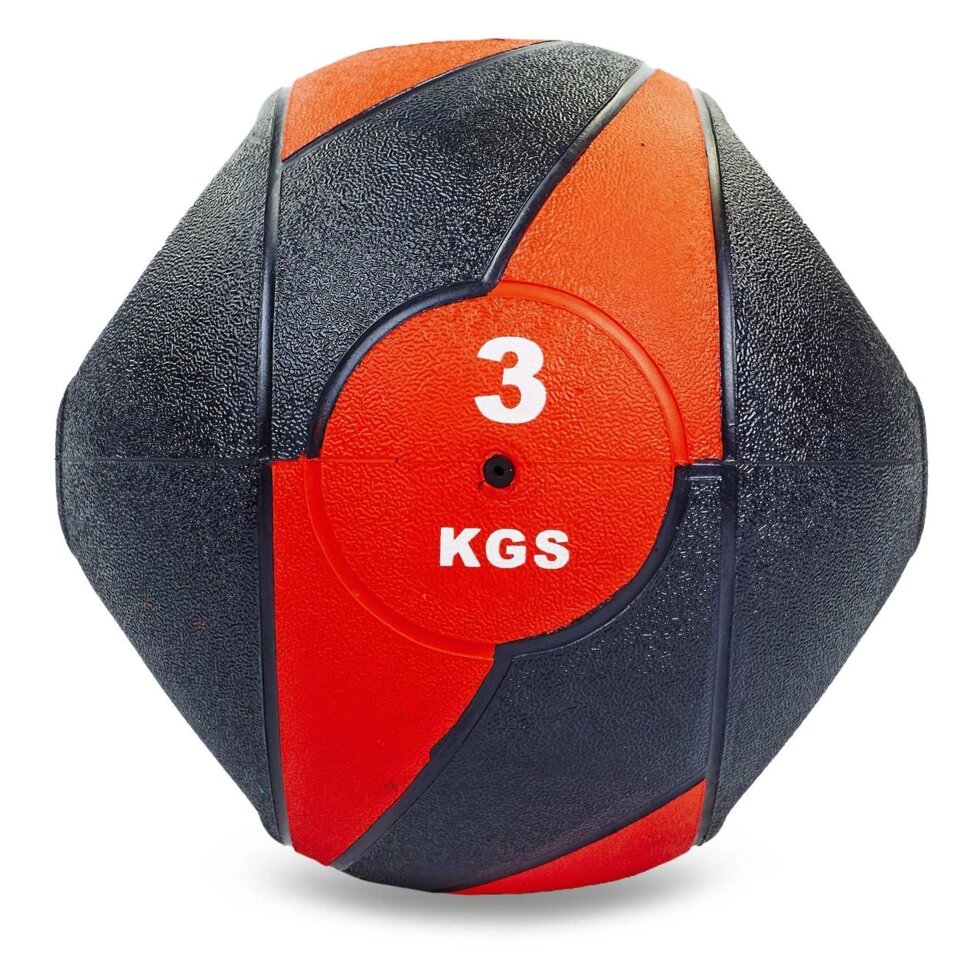 М'яч медичний медбол з двома рукоятками Record Medicine Ball FI-5111-3 3кг (гума, d-23см, чорний-червоний) від компанії Спортивний інтернет - магазин "One Sport" - фото 1
