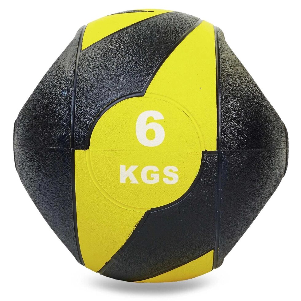 М'яч медичний медбол з двома рукоятками Record Medicine Ball FI-5111-6 6кг (гума, d-27,5 см, чорний-жовтий) від компанії Спортивний інтернет - магазин "One Sport" - фото 1