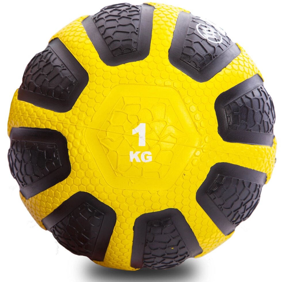 М'яч медичний медбол Zelart Medicine Ball FI-0898-1 1кг (гума, d-19см, чорний-жовтий) від компанії Спортивний інтернет - магазин "One Sport" - фото 1