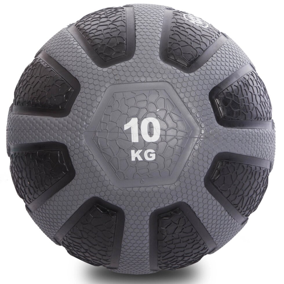 М'яч медичний медбол Zelart Medicine Ball FI-0898-10 10кг (гума, d-28,6 см, чорний-сірий) від компанії Спортивний інтернет - магазин "One Sport" - фото 1