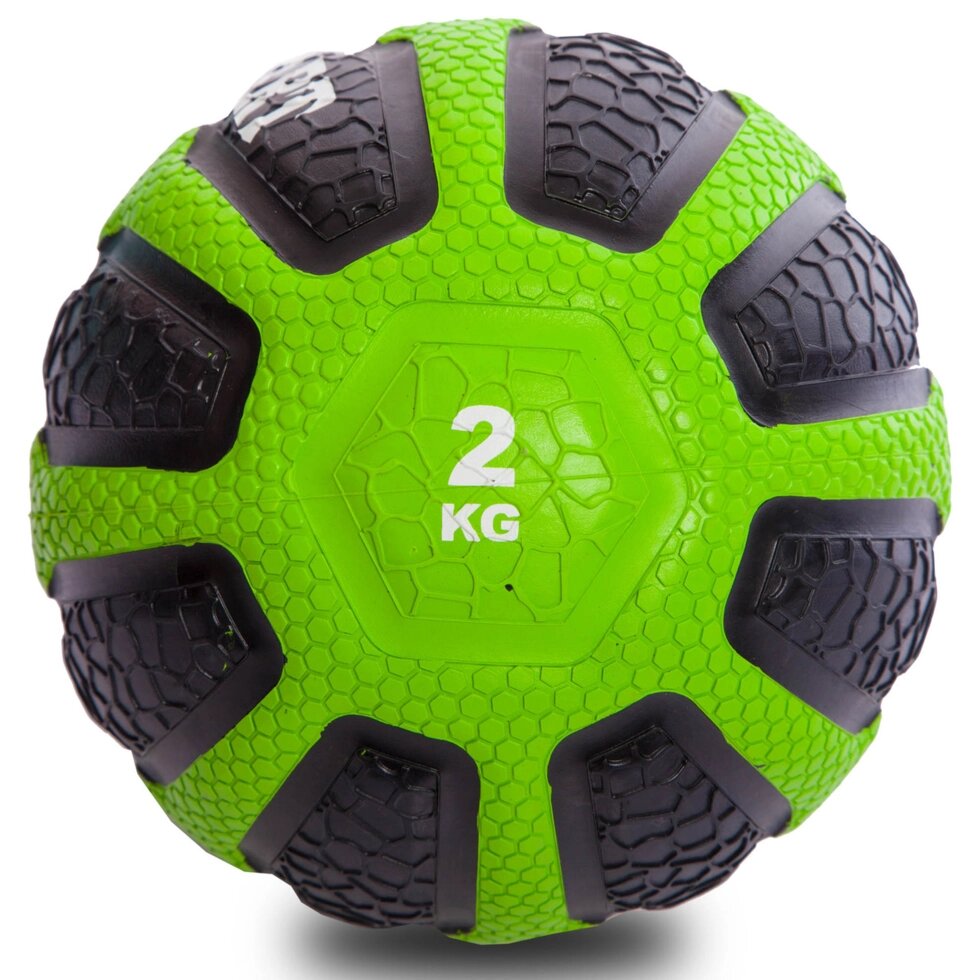 М'яч медичний медбол Zelart Medicine Ball FI-0898-2 2кг (гума, d-19см, чорний-зелений) від компанії Спортивний інтернет - магазин "One Sport" - фото 1