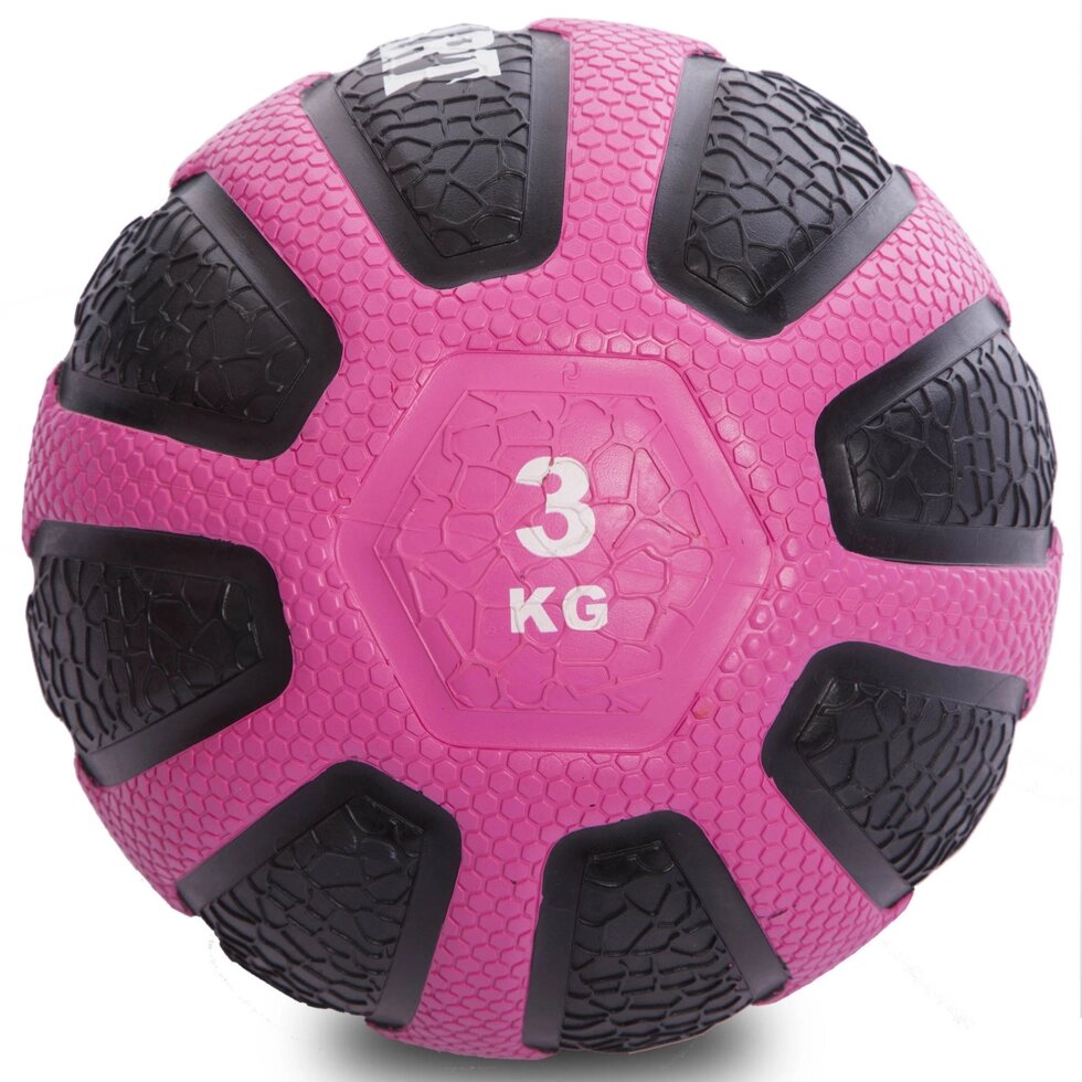 М'яч медичний медбол Zelart Medicine Ball FI-0898-3 3кг (гума, d-23см, чорний-рожевий) від компанії Спортивний інтернет - магазин "One Sport" - фото 1