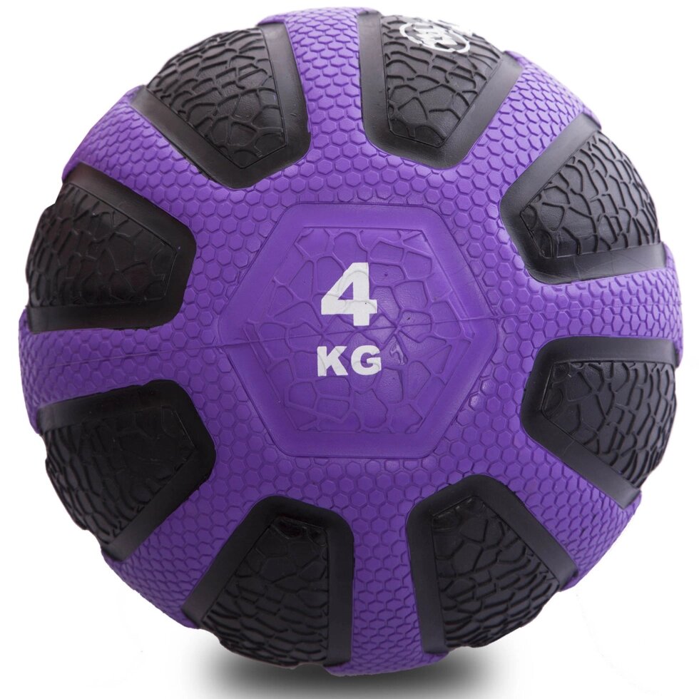 М'яч медичний медбол Zelart Medicine Ball FI-0898-4 4кг (гума, d-23см, чорний-фіолетовий) від компанії Спортивний інтернет - магазин "One Sport" - фото 1