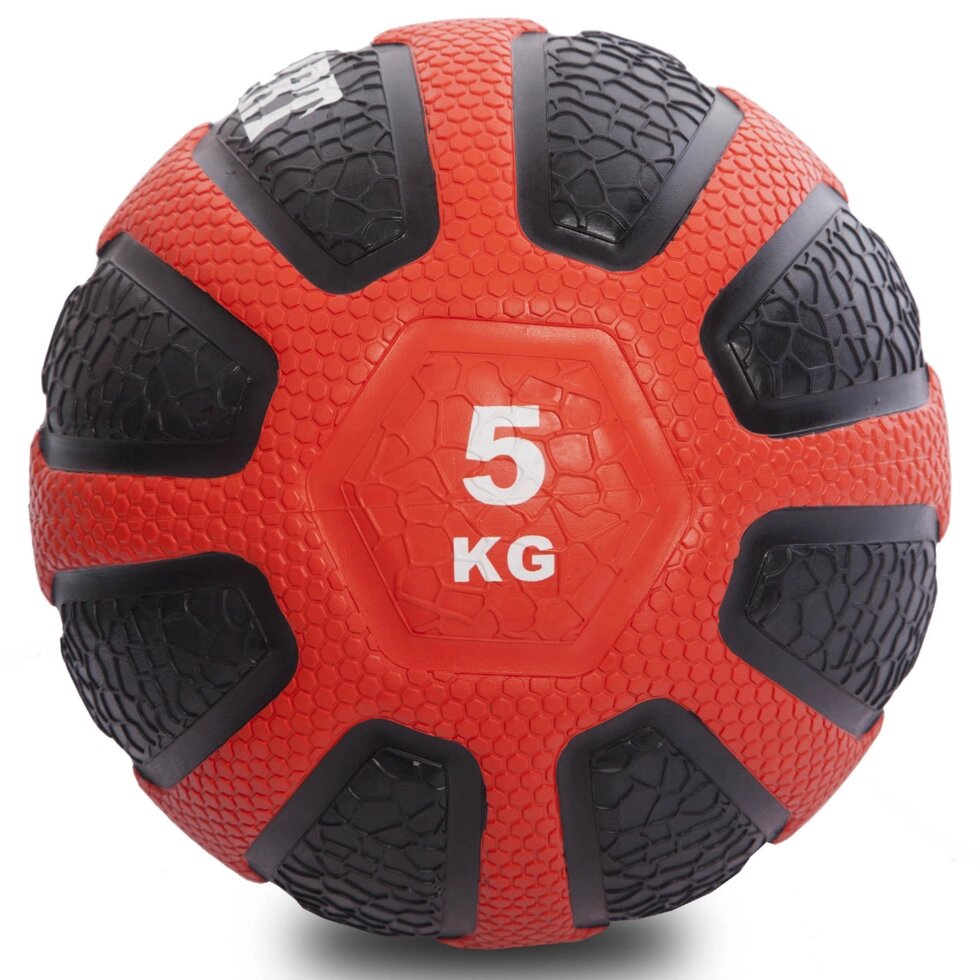 М'яч медичний медбол Zelart Medicine Ball FI-0898-5 5кг (гума, d-23см, чорний-червоний) від компанії Спортивний інтернет - магазин "One Sport" - фото 1