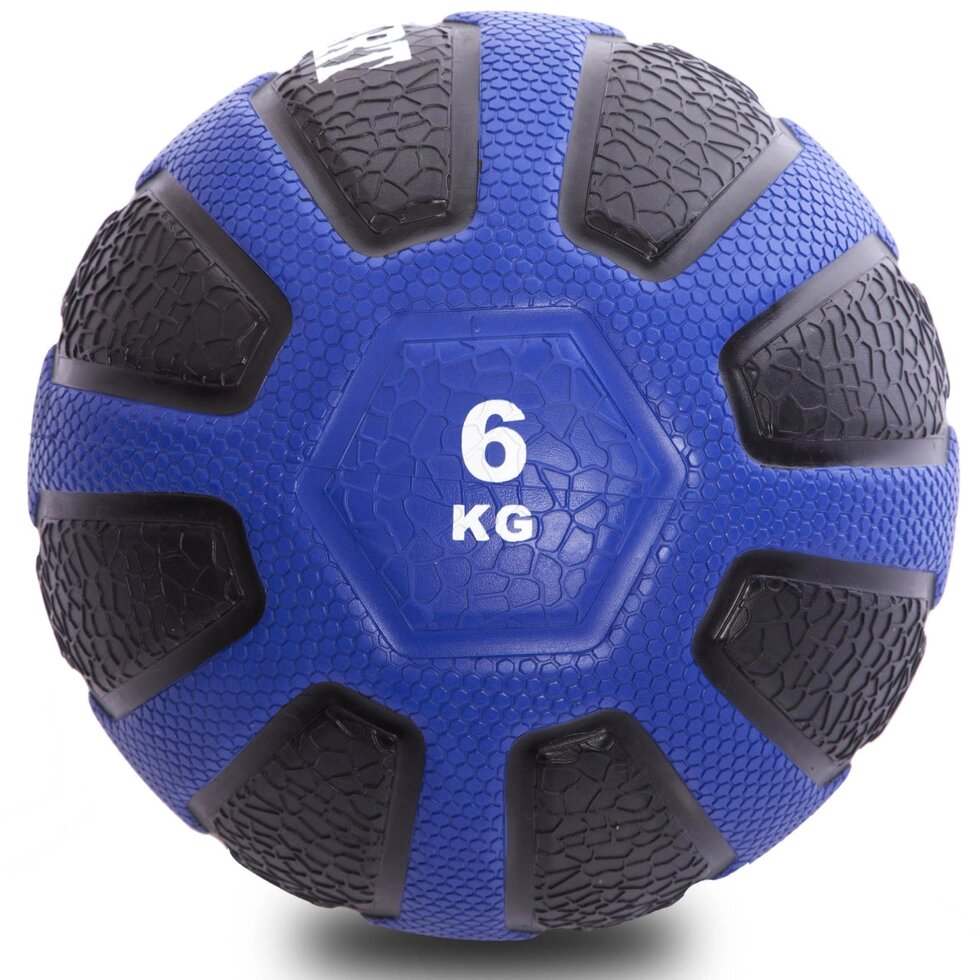 М'яч медичний медбол Zelart Medicine Ball FI-0898-6 6кг (гума, d-28,6 см, чорний-синій) від компанії Спортивний інтернет - магазин "One Sport" - фото 1