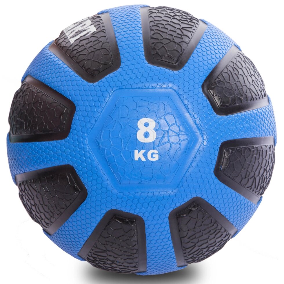 М'яч медичний медбол Zelart Medicine Ball FI-0898-8 8кг (гума, d-28,6 см, чорний-блакитний) від компанії Спортивний інтернет - магазин "One Sport" - фото 1