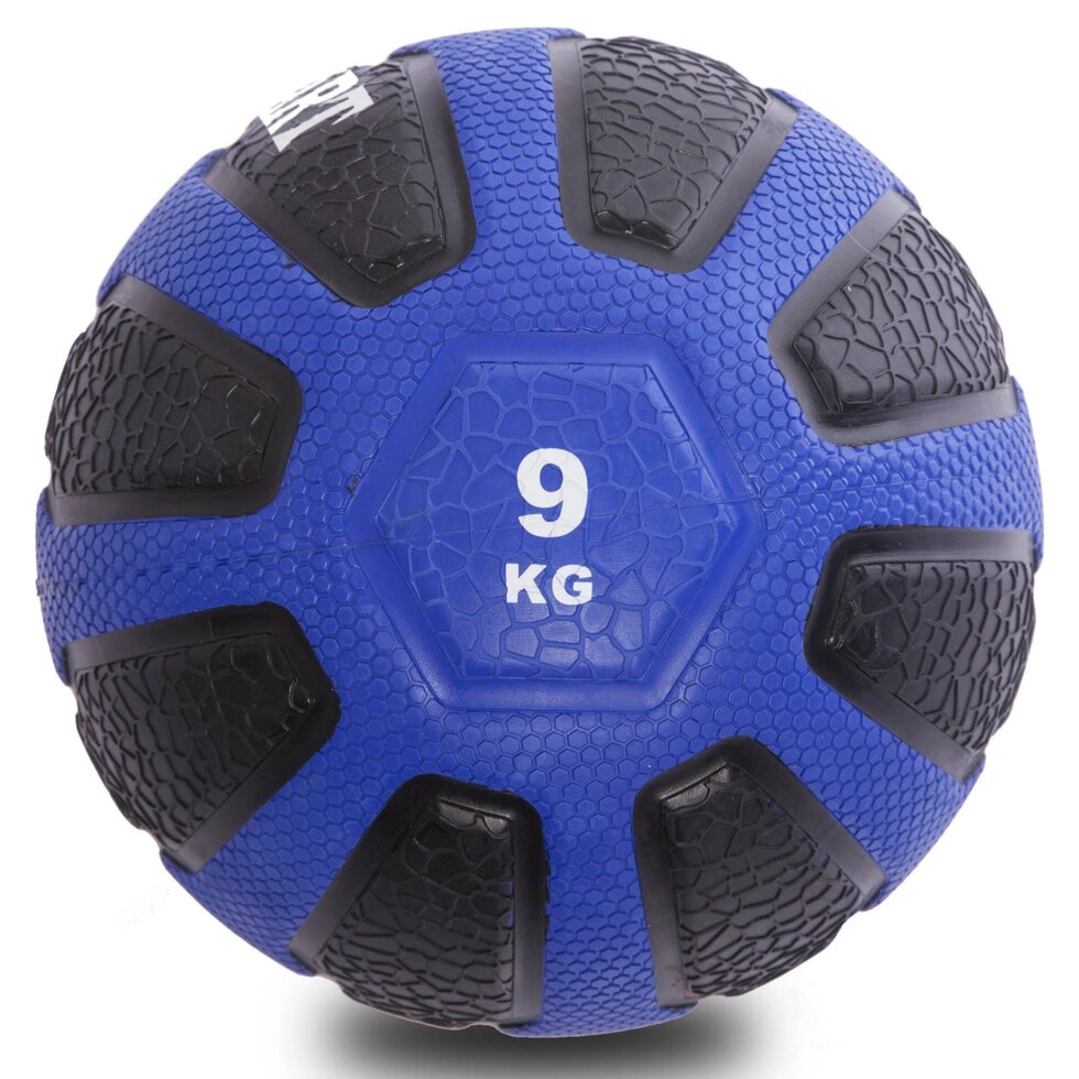 М'яч медичний медбол Zelart Medicine Ball FI-0898-9 9кг (гума, d-28,6 см, чорний-синій) від компанії Спортивний інтернет - магазин "One Sport" - фото 1