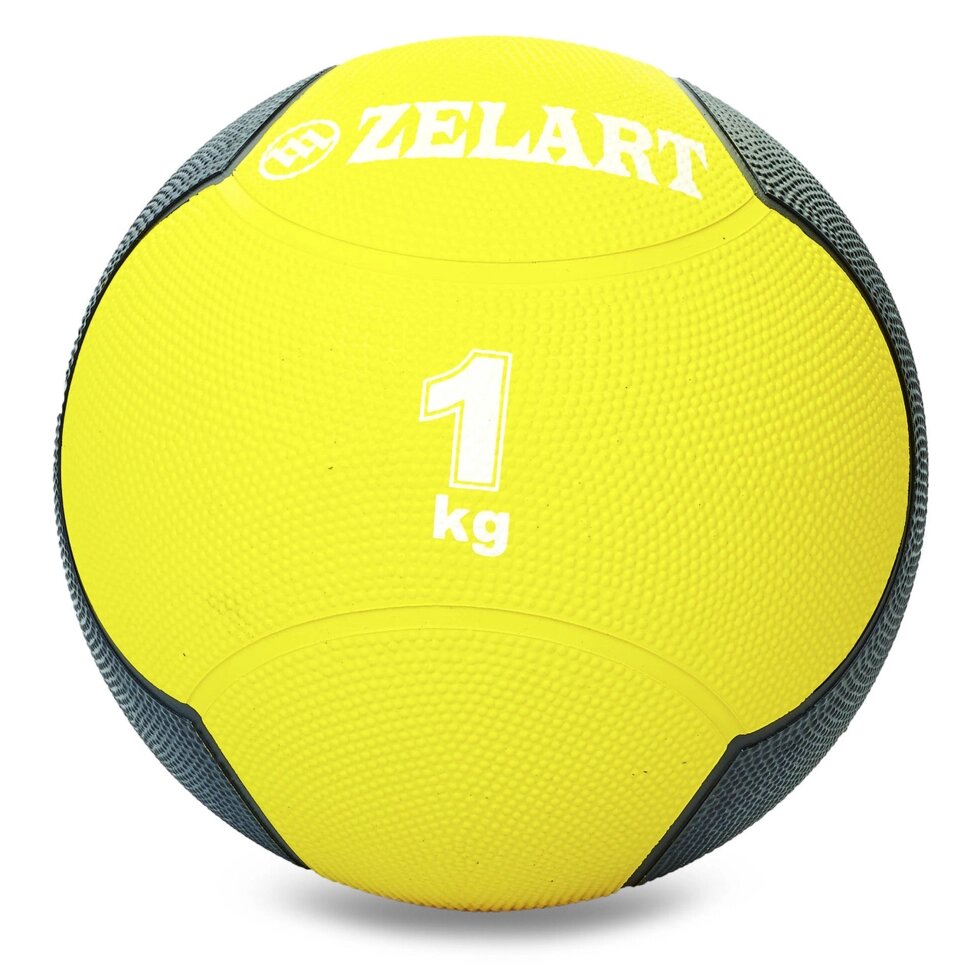 М'яч медичний медбол Zelart Medicine Ball FI-5121-1 1кг (гума, d-19см, жовтий-чорний) від компанії Спортивний інтернет - магазин "One Sport" - фото 1
