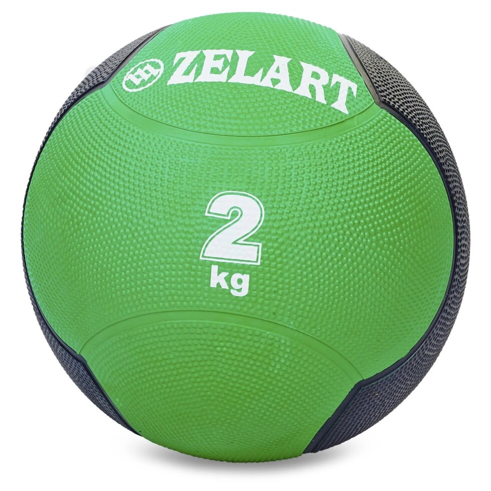 М'яч медичний медбол Zelart Medicine Ball FI-5121-2 2кг (гума, d-19см, зелений-чорний) від компанії Спортивний інтернет - магазин "One Sport" - фото 1