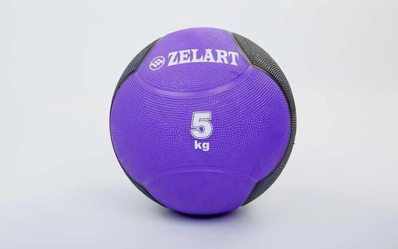 М'яч медичний медбол Zelart Medicine Ball FI-5121-5 5кг (гума, d-24см, фіолетовий, чорний) від компанії Спортивний інтернет - магазин "One Sport" - фото 1
