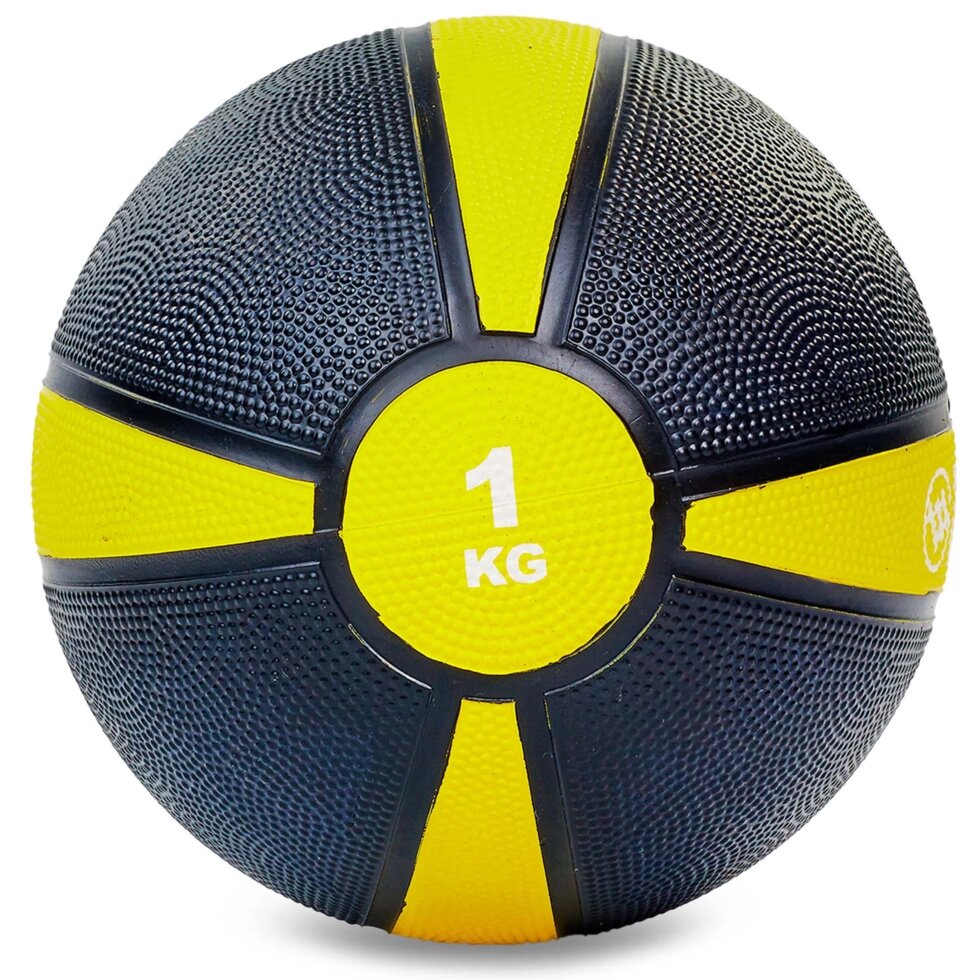М'яч медичний медбол Zelart Medicine Ball FI-5122-1 1кг (гума, d-19см, чорний-жовтий) від компанії Спортивний інтернет - магазин "One Sport" - фото 1