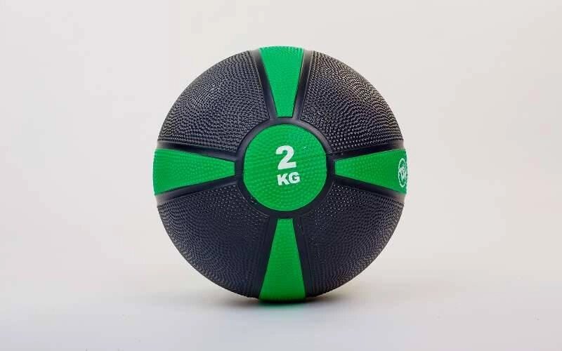 М'яч медичний медбол Zelart Medicine Ball FI-5122-2 2кг (гума, d-19см, чорний-зелений) від компанії Спортивний інтернет - магазин "One Sport" - фото 1