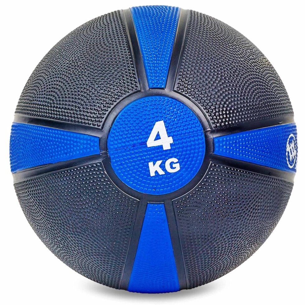 М'яч медичний медбол Zelart Medicine Ball FI-5122-4 4кг (гума, d-21,5 см, чорний-синій) від компанії Спортивний інтернет - магазин "One Sport" - фото 1