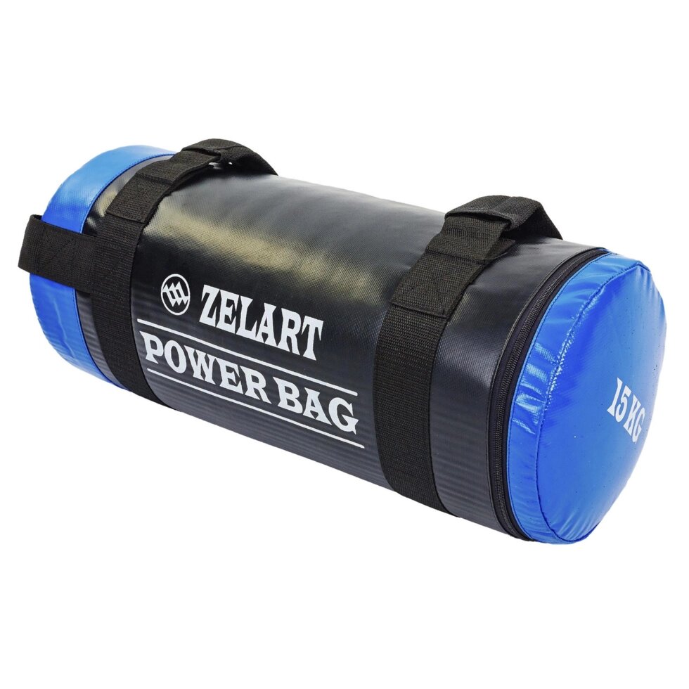Мішок для кроссфита і фітнесу Zelart FI-5050A-15 Power Bag (PVC, нейлон, вага 15кг, чорний-синій) від компанії Спортивний інтернет - магазин "One Sport" - фото 1