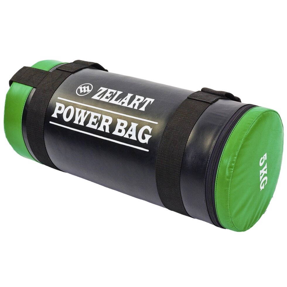 Мішок для кроссфита і фітнесу Zelart FI-5050A-5 Power Bag (PVC, нейлон, вага 5кг, чорний-зелений) від компанії Спортивний інтернет - магазин "One Sport" - фото 1