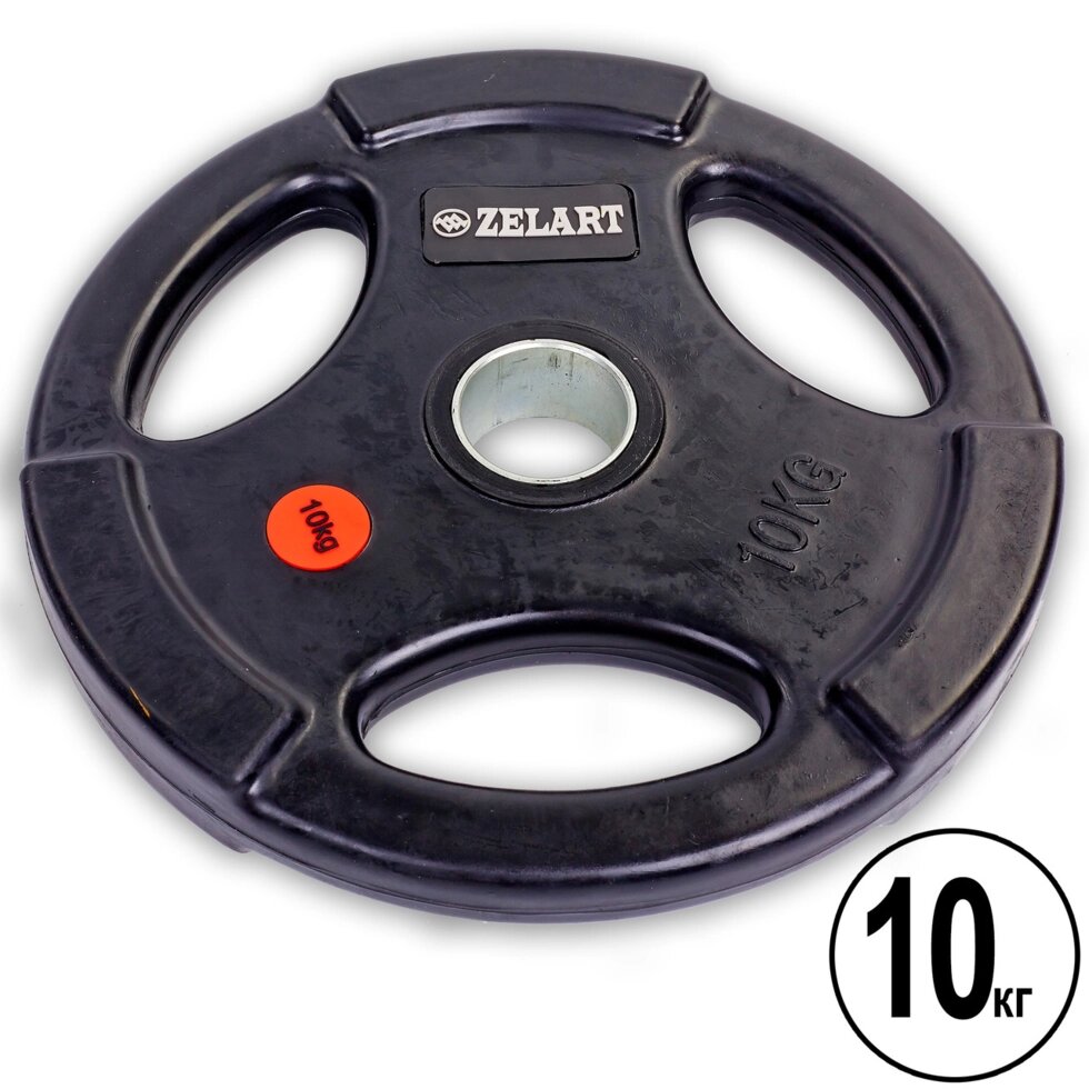 Млинці (диски) обгумовані з потрійним хватом і металевою втулкою d-51мм Z-HIT Zelart TA-5160-10 10кг від компанії Спортивний інтернет - магазин "One Sport" - фото 1