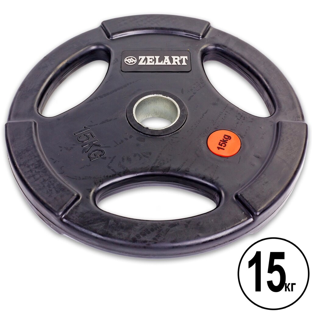 Млинці (диски) обгумовані з потрійним хватом і металевою втулкою d-51мм Z-HIT Zelart TA-5160-15 15кг (чорний) від компанії Спортивний інтернет - магазин "One Sport" - фото 1