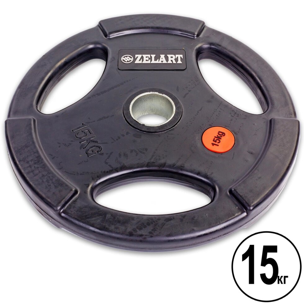 Млинці (диски) обгумовані з потрійним хватом і металевою втулкою d-51мм Z-HIT Zelart TA-5160-15 15кг від компанії Спортивний інтернет - магазин "One Sport" - фото 1