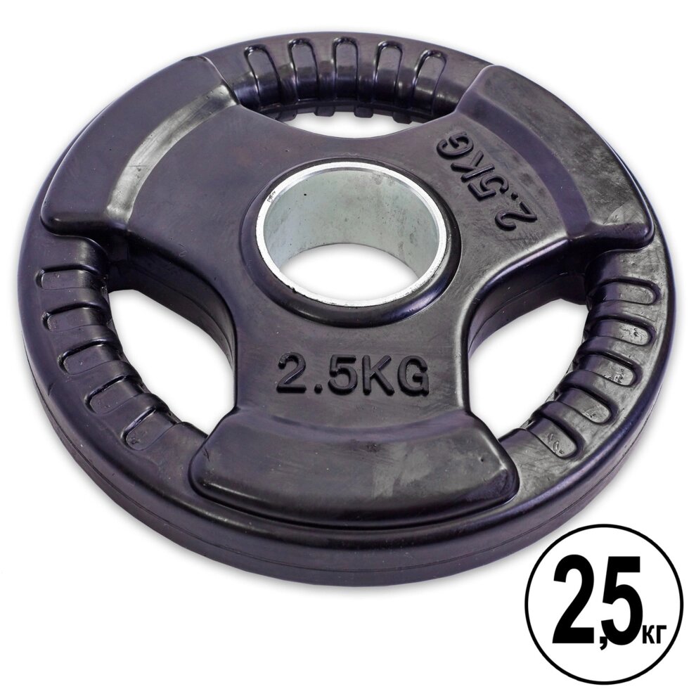 Млинці (диски) обгумовані з потрійним хватом і металевою втулкою d-52мм Record TA-5706- 2,5 2,5 кг (чорний) від компанії Спортивний інтернет - магазин "One Sport" - фото 1