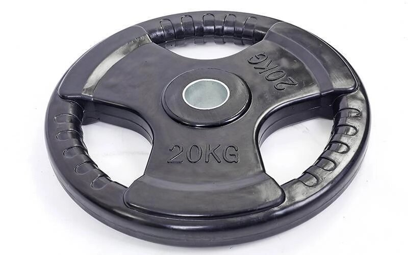 Млинці (диски) обгумовані з потрійним хватом і металевою втулкою d-52мм Record TA-5706-20 20кг (чорний) від компанії Спортивний інтернет - магазин "One Sport" - фото 1