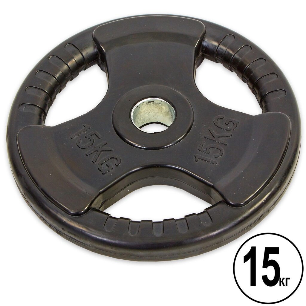 Млинці (диски) обгумовані з потрійним хватом і металевою втулкою d-52мм Record TA-8122-15 15кг (чорний) від компанії Спортивний інтернет - магазин "One Sport" - фото 1