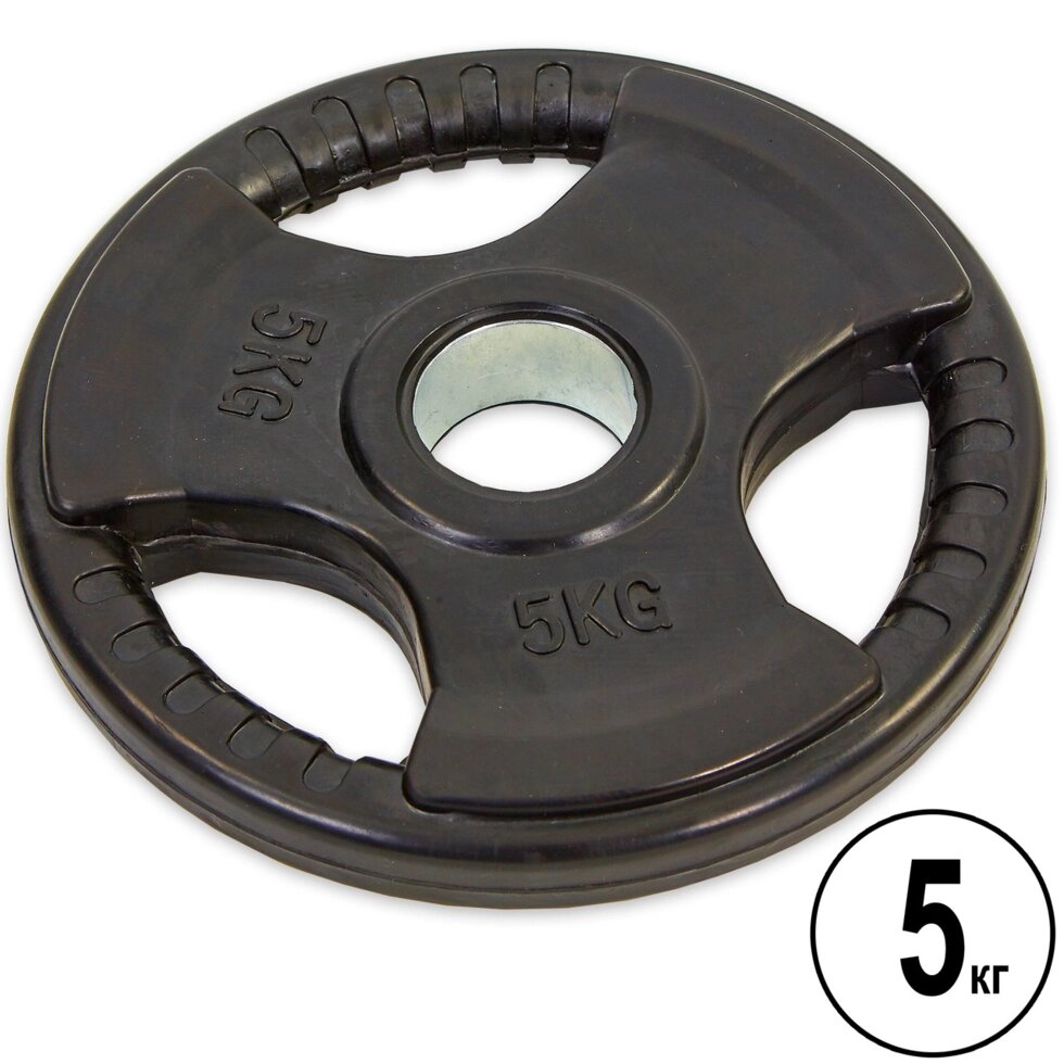 Млинці (диски) обгумовані з потрійним хватом і металевою втулкою d-52мм Record TA-8122 - 5 5кг (чорний) від компанії Спортивний інтернет - магазин "One Sport" - фото 1