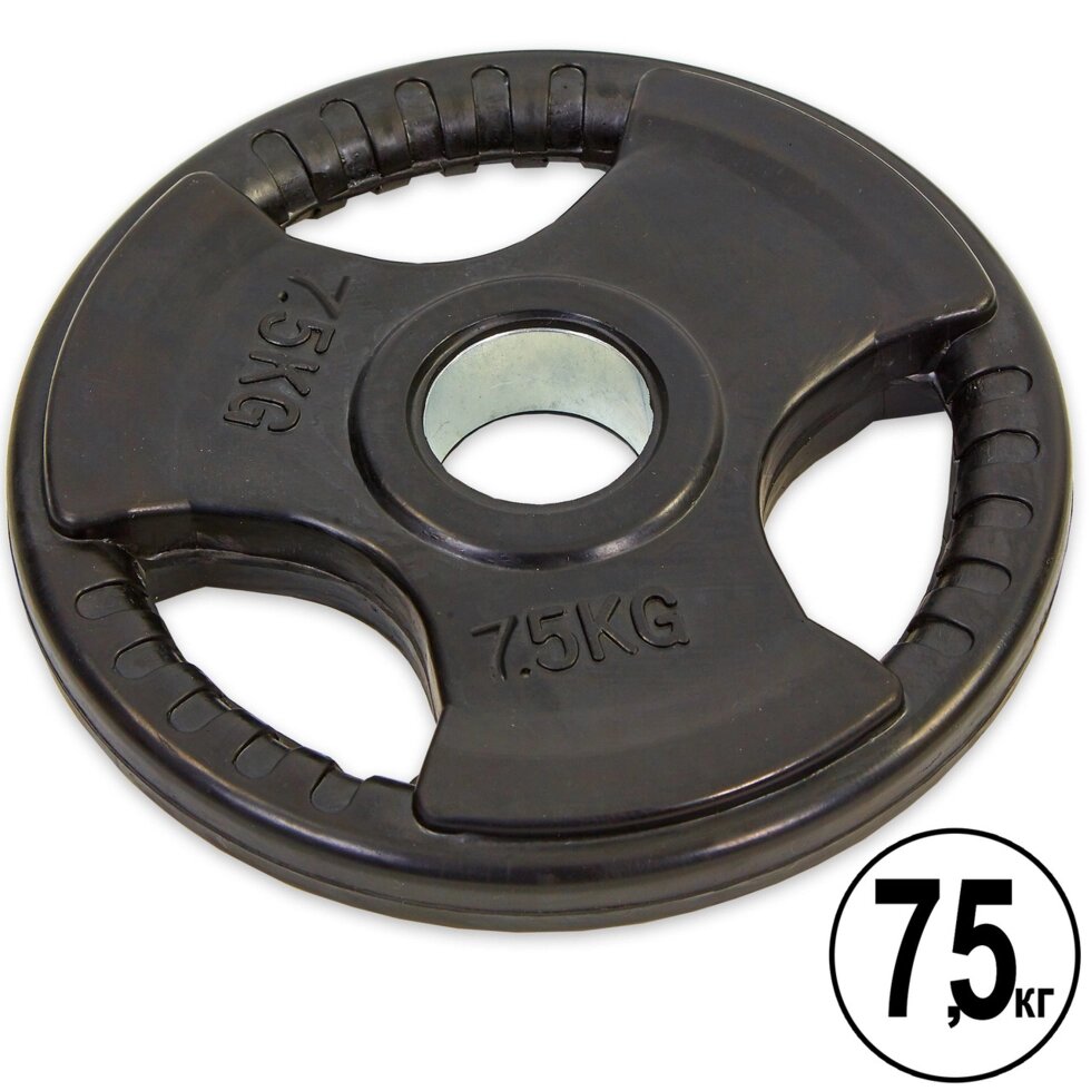 Млинці (диски) обгумовані з потрійним хватом і металевою втулкою d-52мм Record TA-8122- 7,5 7,5 кг (чорний) від компанії Спортивний інтернет - магазин "One Sport" - фото 1