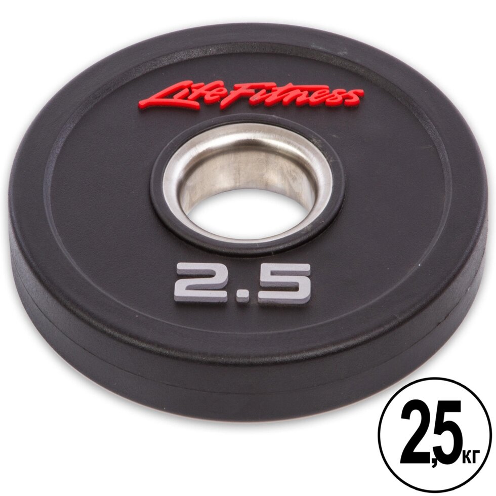 Млинці (диски) поліуретанові з хватом і металевою втулкою d-51мм Life Fitness SC-80154-2_5 2,5 кг (чорний) від компанії Спортивний інтернет - магазин "One Sport" - фото 1