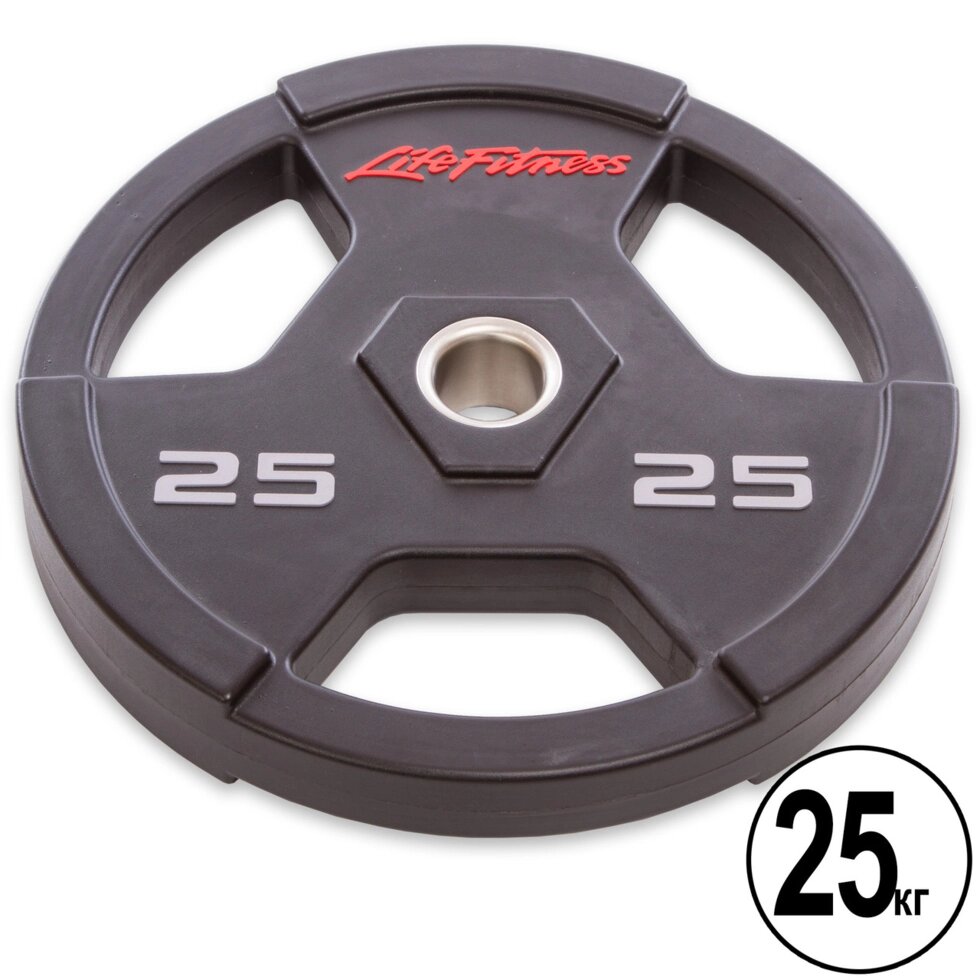 Млинці (диски) поліуретанові з хватом і металевою втулкою d-51мм Life Fitness SC-80154-25 25кг (чорний) від компанії Спортивний інтернет - магазин "One Sport" - фото 1