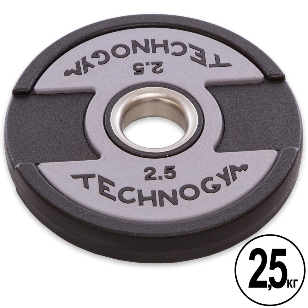 Млинці (диски) поліуретанові з хватом і металевою втулкою d-51мм TECHNOGYM TG-1837-2_5 2,5 кг (чорний) від компанії Спортивний інтернет - магазин "One Sport" - фото 1