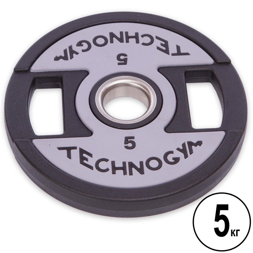 Млинці (диски) поліуретанові з хватом і металевою втулкою d-51мм TECHNOGYM TG-1837-5 5кг (чорний) від компанії Спортивний інтернет - магазин "One Sport" - фото 1