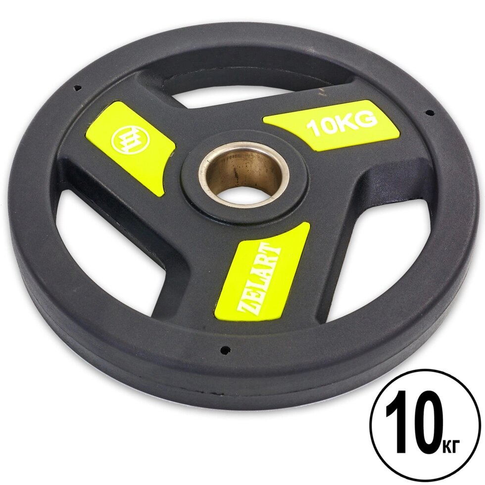 Млинці (диски) поліуретанові з хватом і металевою втулкою d-51мм Zelart TA-5344-10 10кг (чорний) від компанії Спортивний інтернет - магазин "One Sport" - фото 1