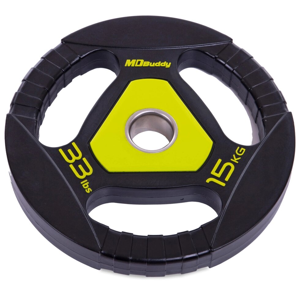Млинці (диски) поліуретанові Zelart TA-2677-15 51мм 15кг чорний-салатовий від компанії Спортивний інтернет - магазин "One Sport" - фото 1