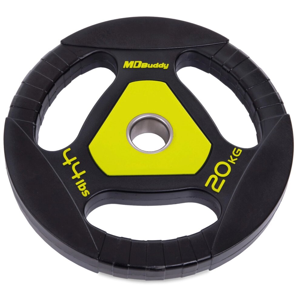 Млинці (диски) поліуретанові Zelart TA-2677-20 51мм 20кг чорний-салатовий від компанії Спортивний інтернет - магазин "One Sport" - фото 1