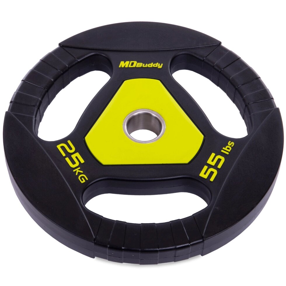 Млинці (диски) поліуретанові Zelart TA-2677-25 51мм 25кг чорний-салатовий від компанії Спортивний інтернет - магазин "One Sport" - фото 1