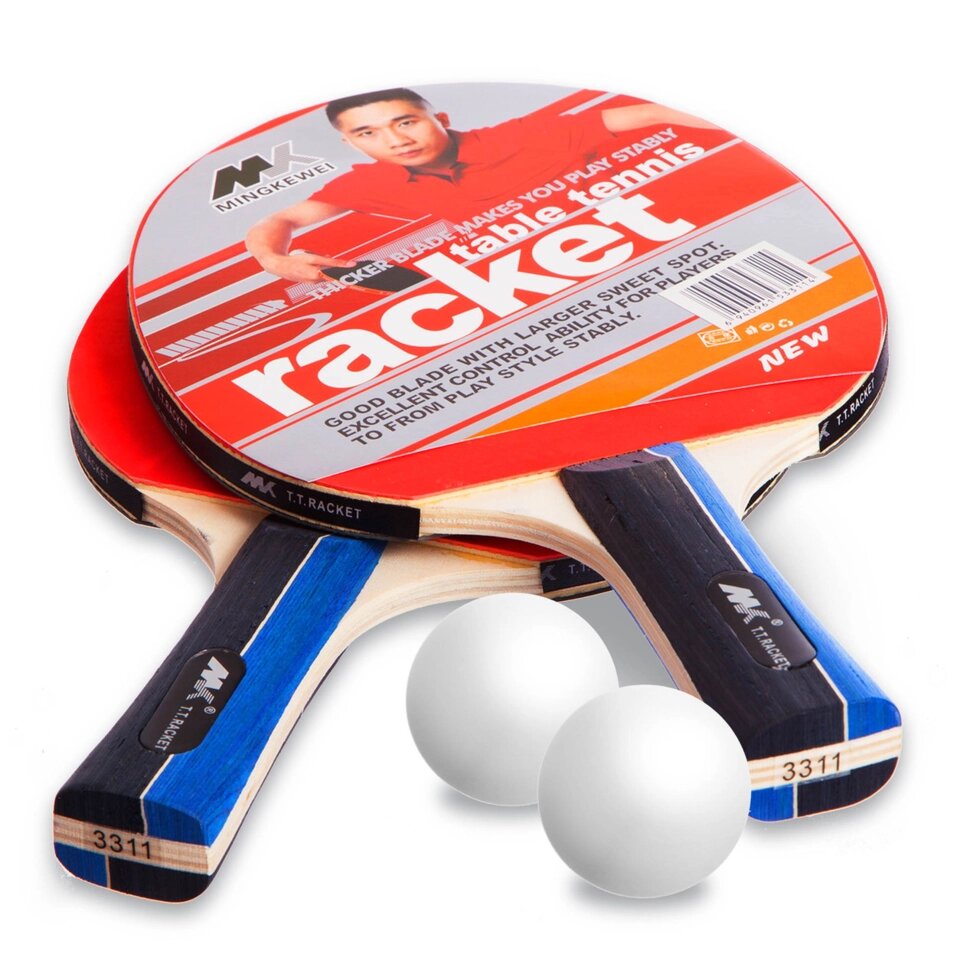 Набір для настільного тенісу 2 ракетки, 2 м'ячі MK MT-3311 (деревина, гума, пластик) від компанії Спортивний інтернет - магазин "One Sport" - фото 1