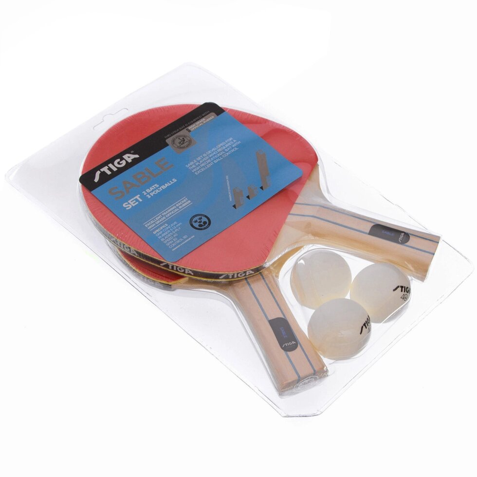Набір для настільного тенісу 2 ракетки, 3 м'ячі STIGA SGA-1220111701 SABLE (деревина, гума) від компанії Спортивний інтернет - магазин "One Sport" - фото 1