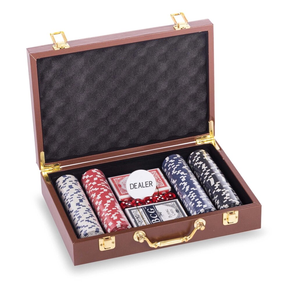 Набір для покеру в кожзам валізі PK200L на 200 фішок номіналом (р-р 30,5х21х7,5см) від компанії Спортивний інтернет - магазин "One Sport" - фото 1