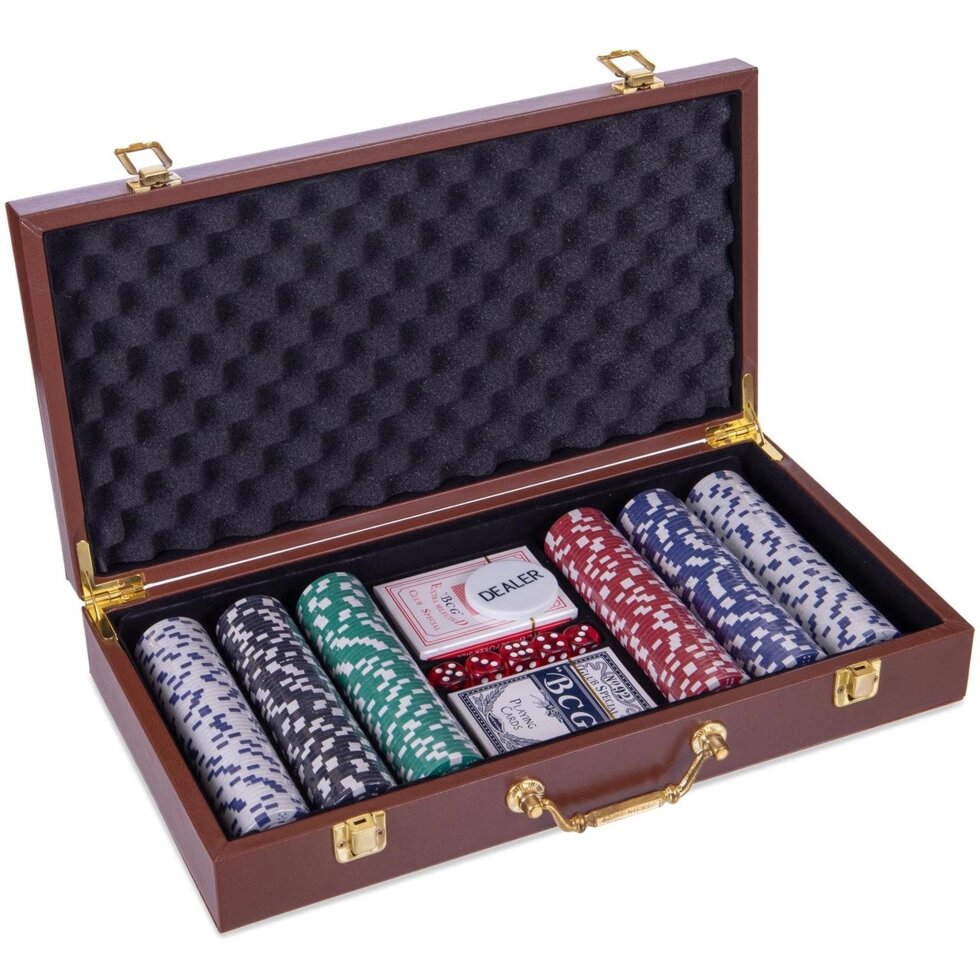 Набір для покеру в кожзам валізі PK300L на 300 фішок номіналом (р-р 40х21х7,5см) від компанії Спортивний інтернет - магазин "One Sport" - фото 1