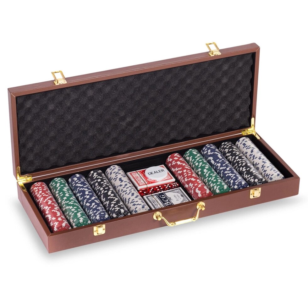 Набір для покеру в кожзам валізі PK500L на 500 фішок номіналом (р-р 57х21х7,5см) від компанії Спортивний інтернет - магазин "One Sport" - фото 1