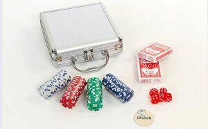Набір для покеру в алюмінієвому кейсі IG-2470 на 100 фішок номіналом (2 кол. карт, 5 куб)