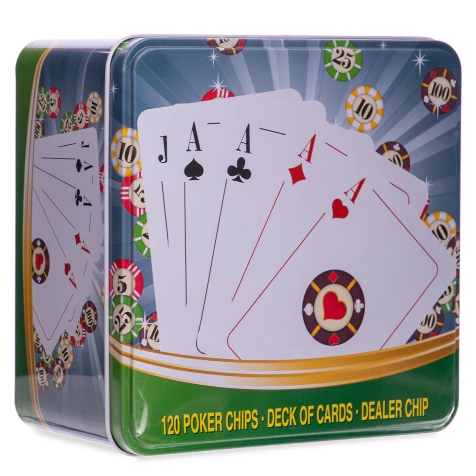 Набор для покера в металлической коробке на 120 фишек Zelart IG-6893 ##от компании## Спортивный интернет - магазин "One Sport" - ##фото## 1