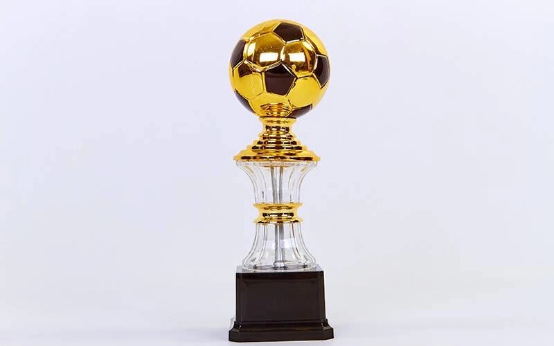 Нагорода (приз) спортивна BALL YK-015 (пластик, h-26см, b-8,5 см, d кулі-8см, золото) від компанії Спортивний інтернет - магазин "One Sport" - фото 1