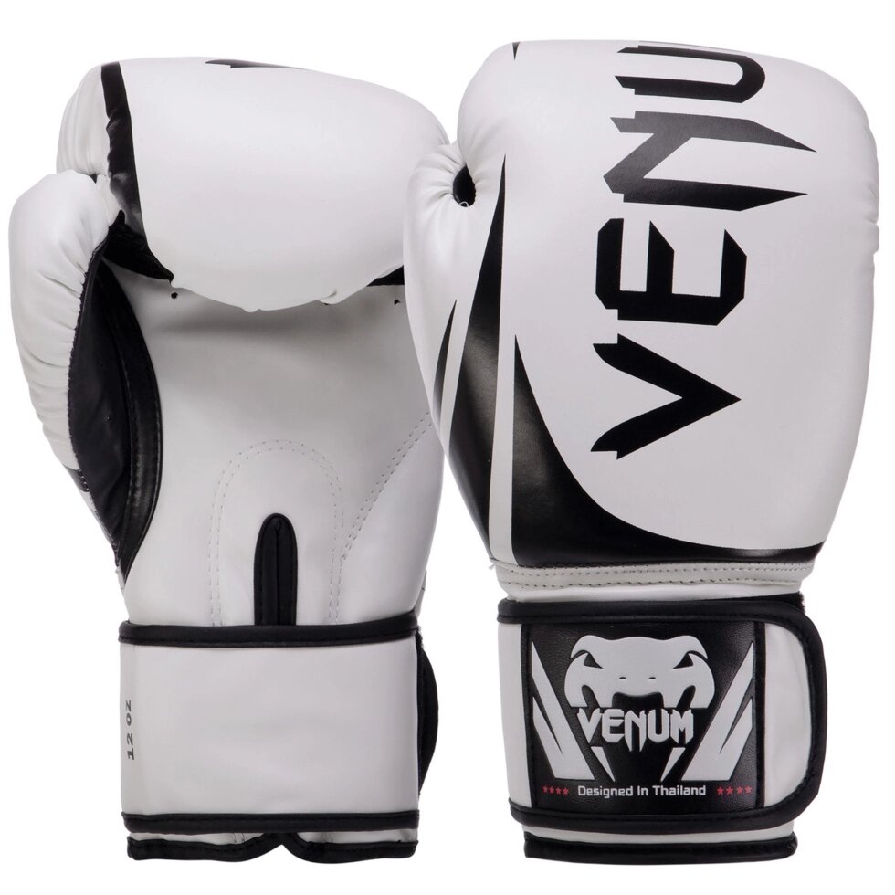 Перчатки боксерские кожаные на липучке VENUM CHALLENGER VN1108 10-12 унций белый ##от компании## Спортивный интернет - магазин "One Sport" - ##фото## 1