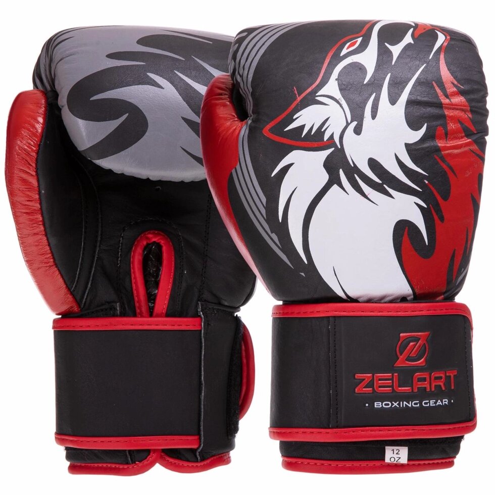 Перчатки боксерские кожаные Zelart VL-3084 8-14 унций черный ##от компании## Спортивный интернет - магазин "One Sport" - ##фото## 1