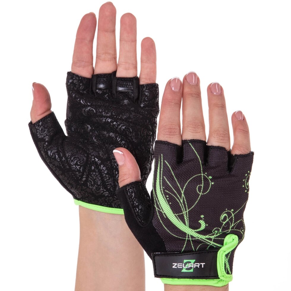 Перчатки для фитнеса Zelart SB-161743 XS-M черный-салатовый ##от компании## Спортивный интернет - магазин "One Sport" - ##фото## 1