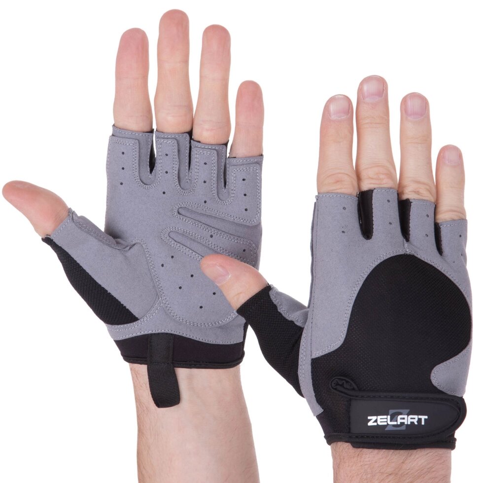 Перчатки для тяжелой атлетики Zelart SB-161578 S-XL черный-серый ##от компании## Спортивный интернет - магазин "One Sport" - ##фото## 1