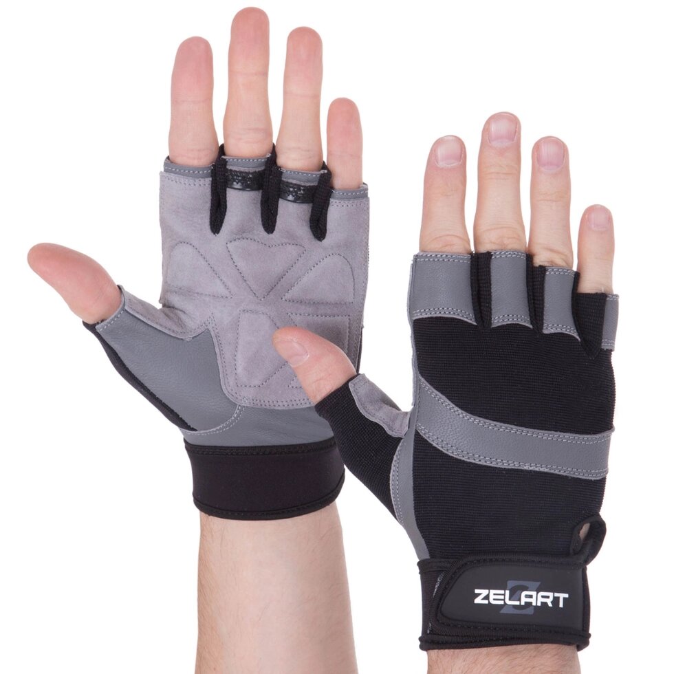 Перчатки для тяжелой атлетики Zelart SB-161594 S-XXL черный-серый ##от компании## Спортивный интернет - магазин "One Sport" - ##фото## 1