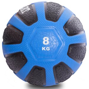 М'яч медичний медбол Zelart Medicine Ball FI-0898-8 8кг (гума, d-28,6 см, чорний-блакитний)